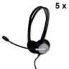 MCL Lot de 5x Casque stéréo filaire avec micro et contrôle du volume - USB