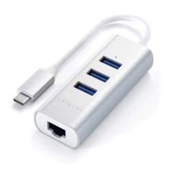 SATECHI Hub USB-C 2-en-1 avec 3 Ports USB 3.0 + Ethernet - Argent