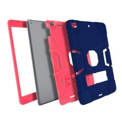 Avizar Coque iPad 2021 2020 et 2019 10.2 Bi-matière Béquille Bleu Nuit et Rose Fuchsia