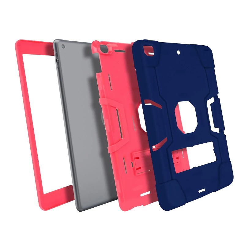 Avizar Coque iPad 2021 2020 et 2019 10.2 Bi-matière Béquille Bleu Nuit et Rose Fuchsia