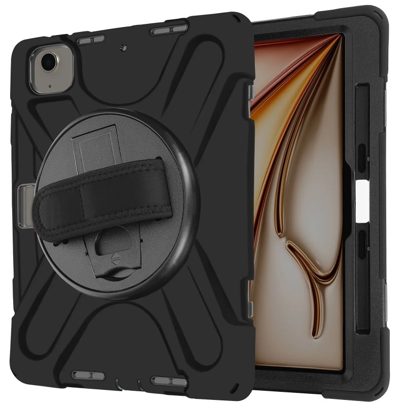 Avizar Coque pour iPad Air 13 2024 Antichoc avec Poignée Support et Sangle Noir