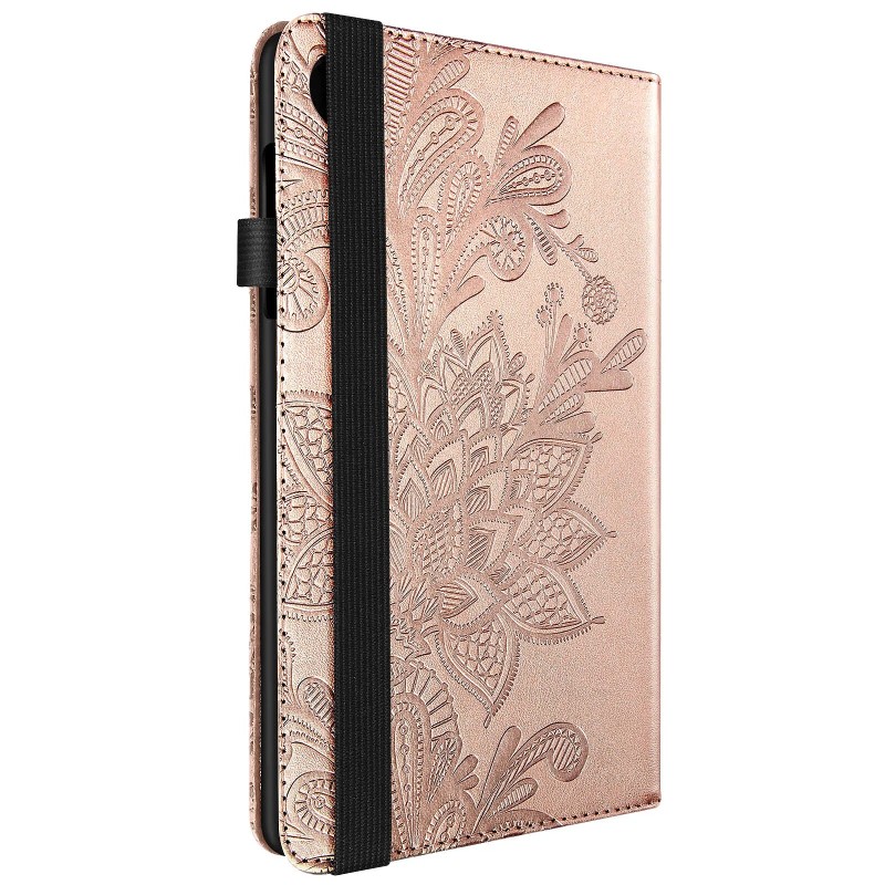 Avizar Étui Portefeuille pour Lenovo Tab M8 Gen 4 avec Fermeture Élastique et Motif Floral Rose Gold