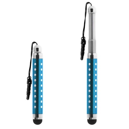 Avizar Stylet Retractable Turquoise Strass pour écran Tactile - Attache Jack 3.5 mm