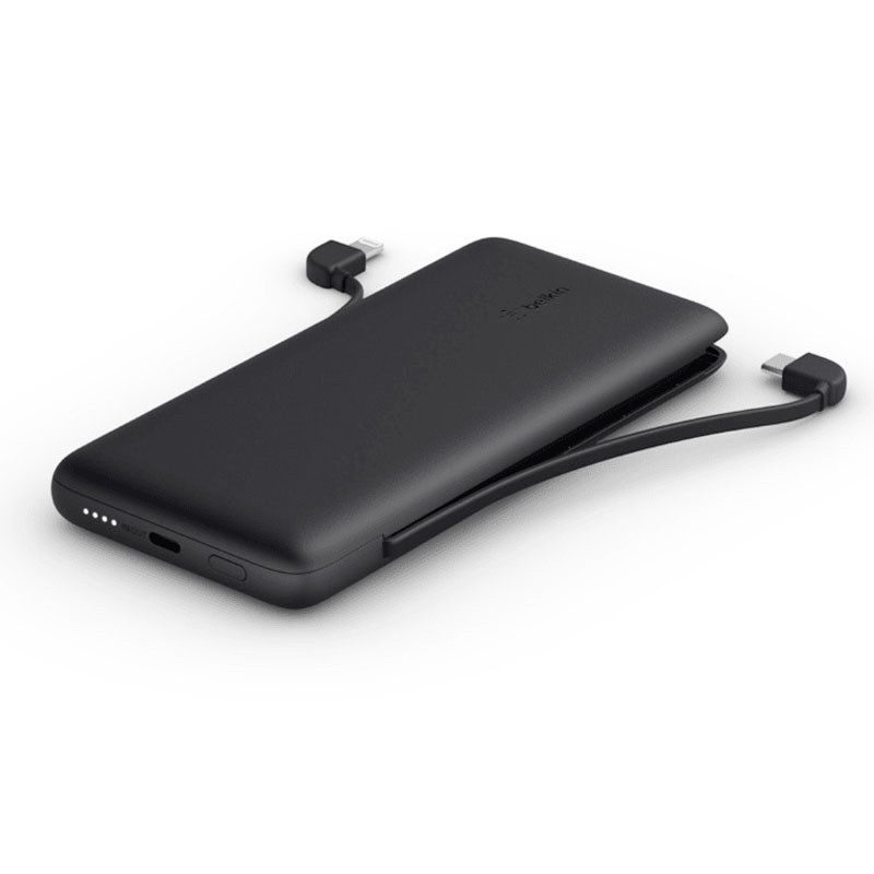 Belkin Batterie externe 10K avec câbles intégrés lightning et USB-C noir