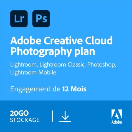 Adobe Photoshop + Lightroom (Creative Cloud Photographie 20 Go) - Licence 1 an - 1 utilisateur - A télécharger