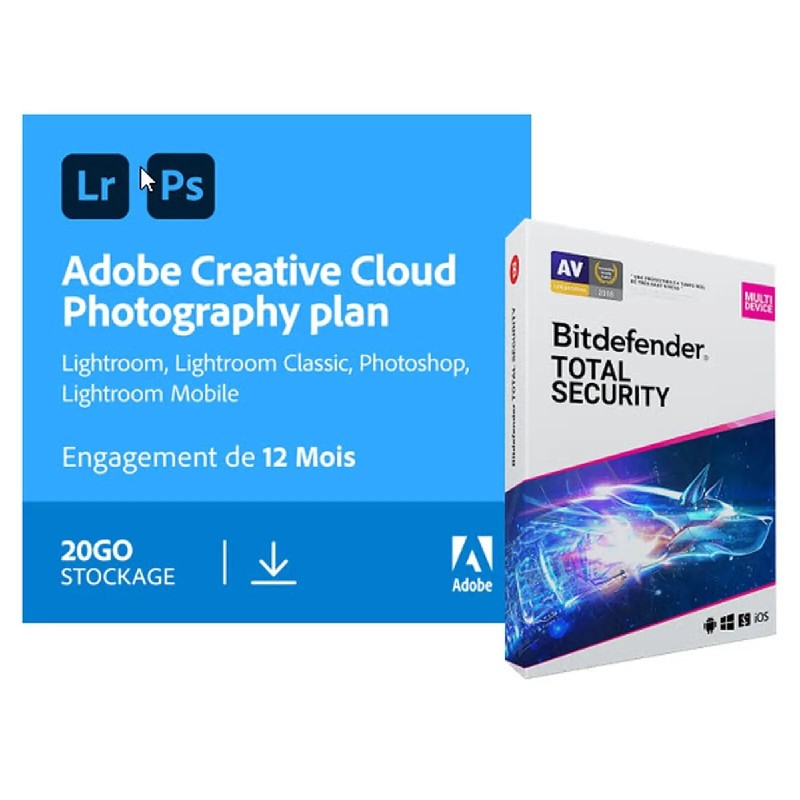 Pack Adobe Creative Cloud Photo 20Go + Bitdefender Total Security - Licence 1 an - 1 utilisateur - A télécharger