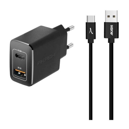 Akashi Chargeur Secteur 20W USB-A Quick Charge 3.0 Noir + Câble USB-C